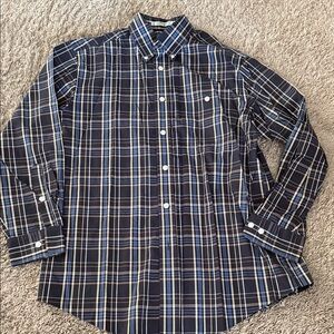 Orvis Navy and White Plaid Button Down Shirt